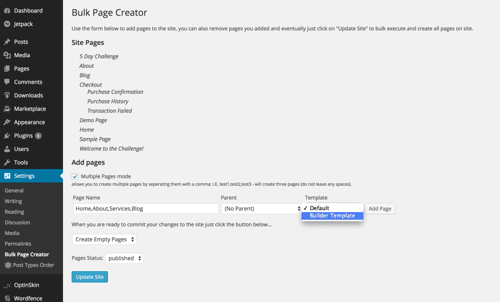 how to use the bulk page creator plugin to move from Squarespace to WordPress