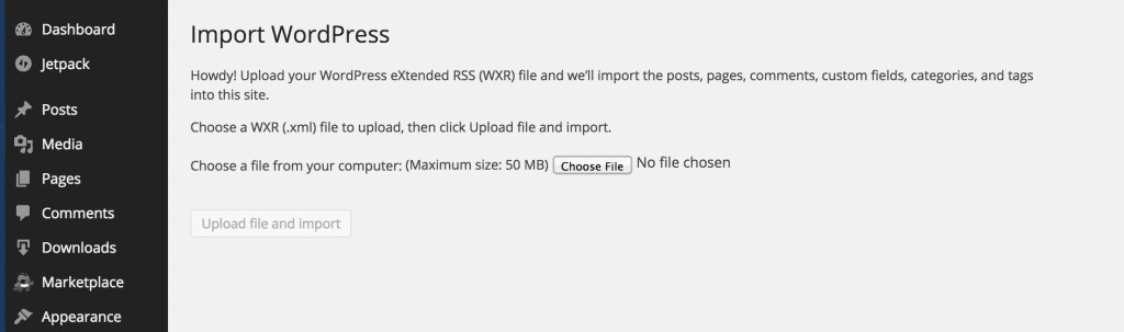 how to import a Squarespace XML file into WordPress